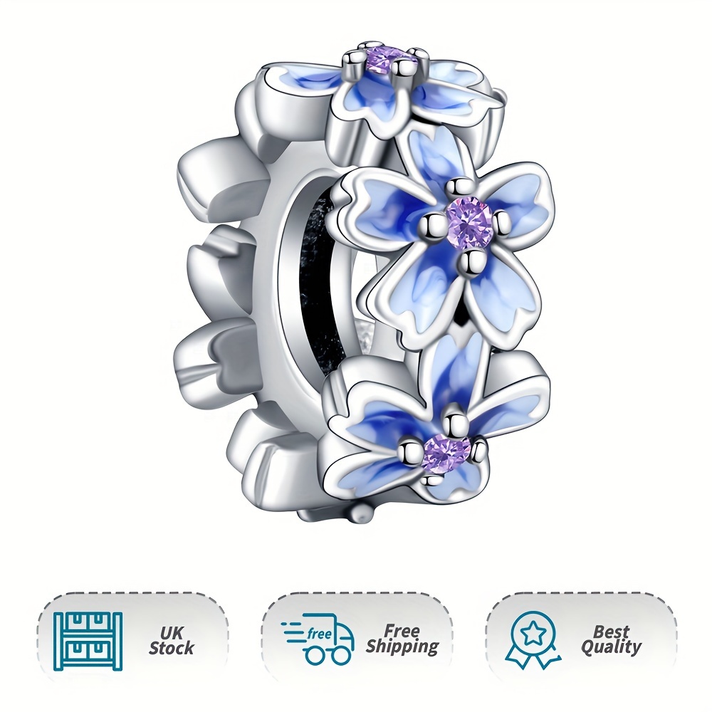 925 Sterling Silver Pansy Flower Spacer Charm Pendant